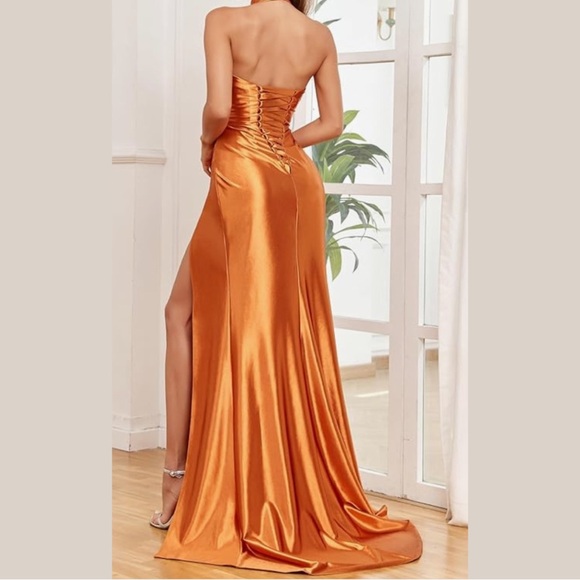 Halter Mermaid Dress: Formal / Prom / Long Bridesmaid / Wedding Gowns w/ Slit - Picture 3 of 3
